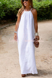 Linen Blend Halter Maxi Dress for Vacation