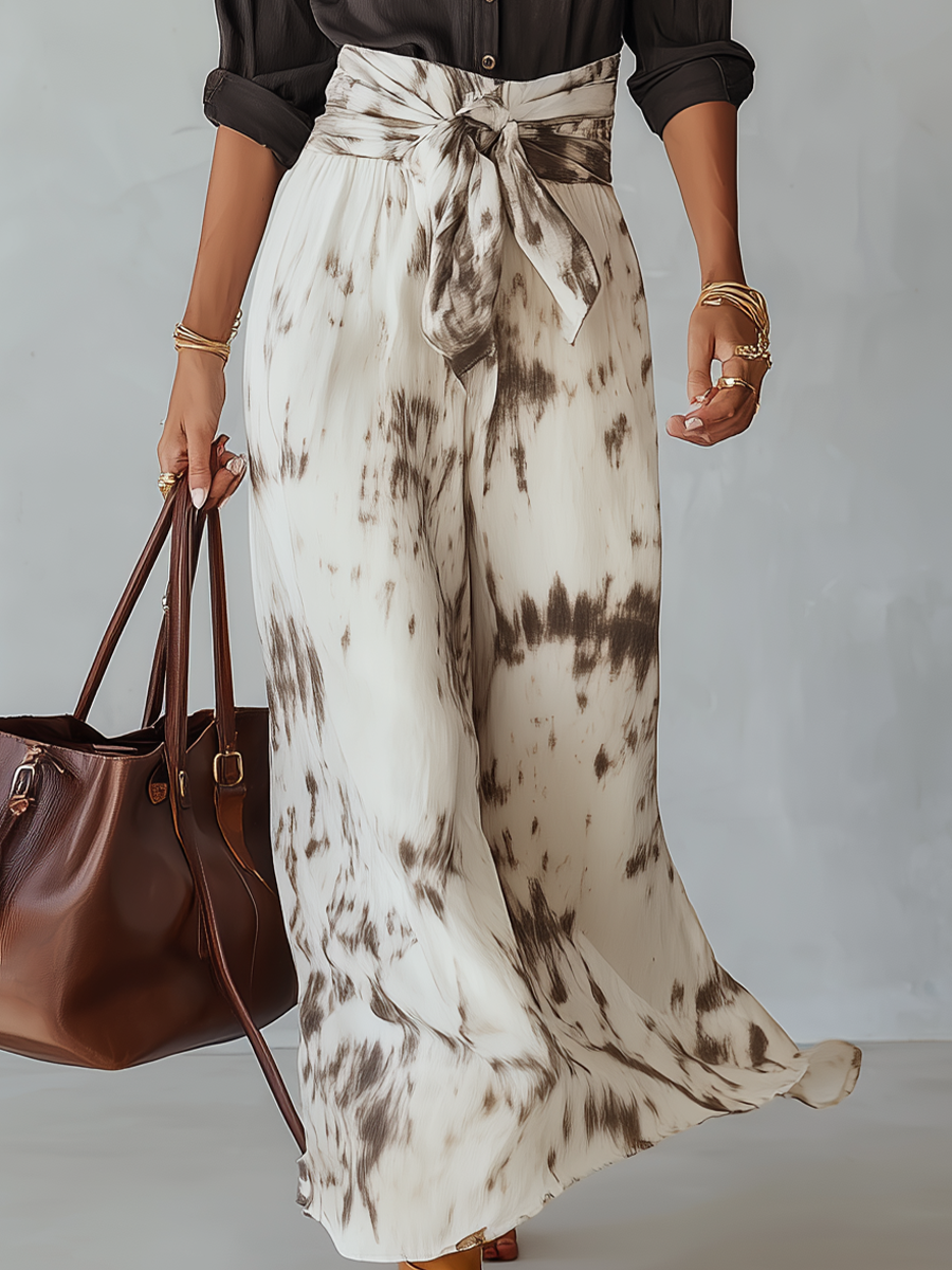 Tie-Dye Wide-Leg Skirt Set with Button-Down Shirt