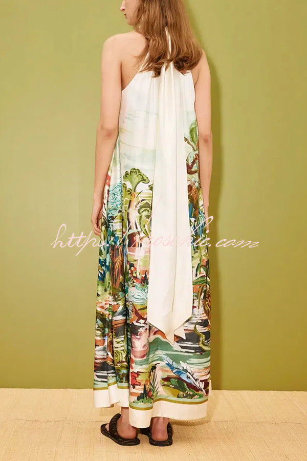 Tropical Halter Neck Backless Maxi Dress – Vacation Wear