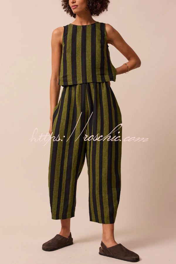 Striped Sleeveless Top & Wide-Leg Pants Set – Loose Fit