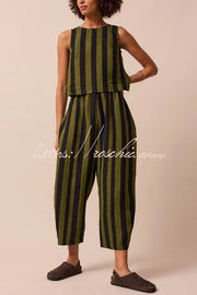 Striped Sleeveless Top & Wide-Leg Pants Set – Loose Fit