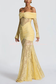 Off-Shoulder Lace Maxi Dress – Slim-Fit Long Sleeve