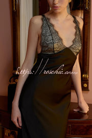 Satin Lace Patchwork Backless Maxi Dress – Slim Fit