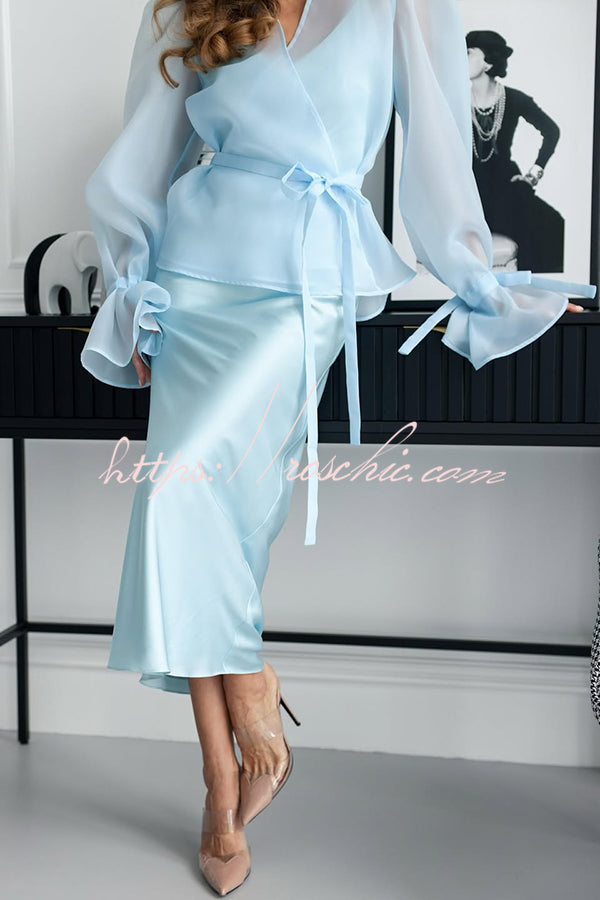 Ensemble kimono en tulle et robe mi-longue en satin | Fête deux pièces