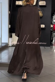 Satin Leopard Print Maxi Dress & Batwing Kimono Two-Piece Set