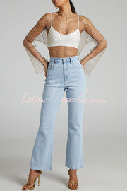 Diamond Mesh Bell Sleeve Top with Boat Neck