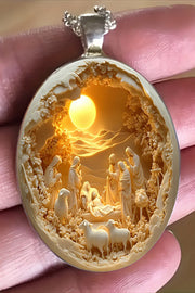 Religious Scene Glass Pendant Necklace