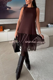 Tulle Lace Tiered Hem Sleeveless Midi Dress – Casual Fit