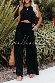 Smocked Pocketed Pants – Loose Fit Slub Cotton Vacation Style