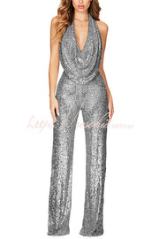 Sequin Halter Wide Leg Jumpsuit – Party Wear