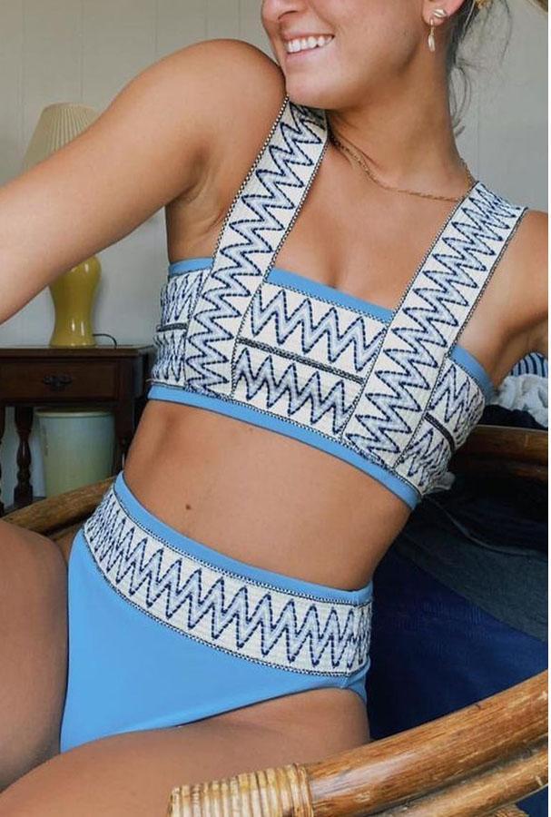 Ethnic Embroidery Bikini Set with Square Neck