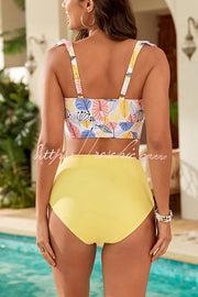 Botanical Print Ruffled Bikini Set | Square Neck Swimsuit