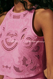 Embroidery Lace Cutout Crop Tank Top