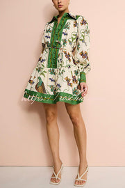 Printed Balloon Sleeve Mini Dress – Loose Fit Casual