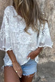 Embroidered Floral Batwing Sleeve Loose Casual Top