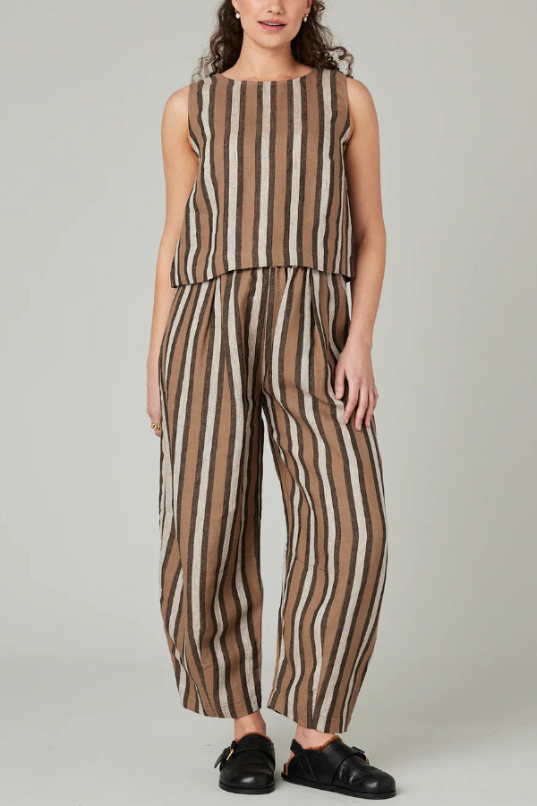 Striped Sleeveless Top & Wide-Leg Pants Set – Loose Fit