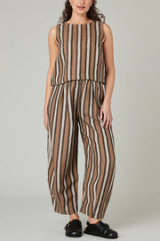 Striped Sleeveless Top & Wide-Leg Pants Set – Loose Fit