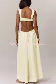Women's Wide-Leg Jumpsuit – Square Neck Sleeveless Loose Fit