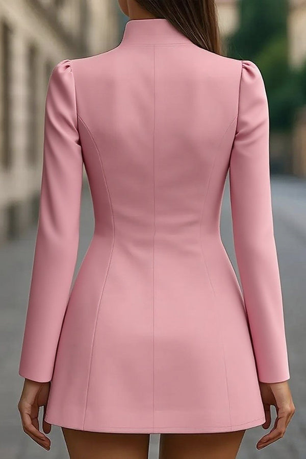 Stand Collar Long Sleeve Slim Fit Mini Dress – Office Wear