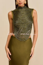 Glossy Arc Tassel High Neck Tank Top | Party Wear