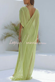 Linen Blend Ruched Shoulder Maxi Dress | Vacation Cover Up