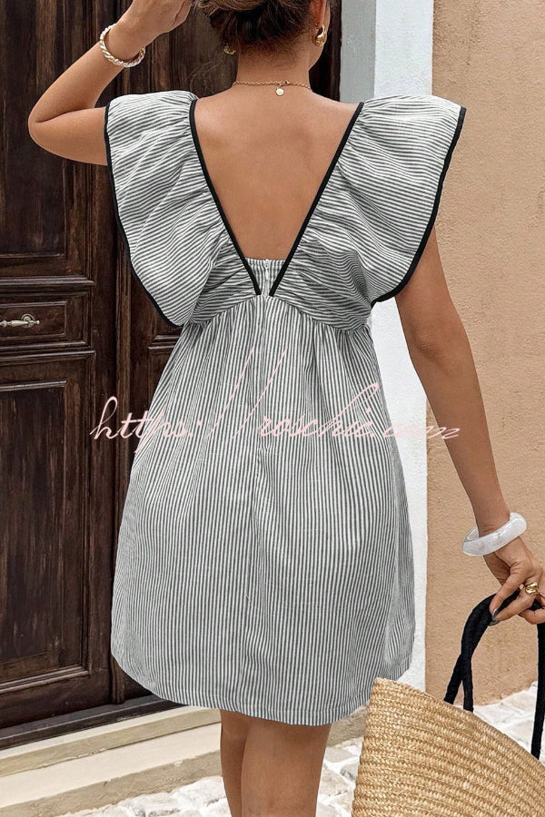 Striped Sleeveless V-Neck Mini Dress – Loose Fit Vacation