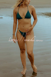 Metallic Halter Lace-Up Two-Piece Bikini Set