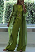 Women's 3-Piece Cardigan, Top & Wide Leg Pants Set