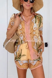 Printed Button-Up Short Sleeve Shirt & Shorts Set