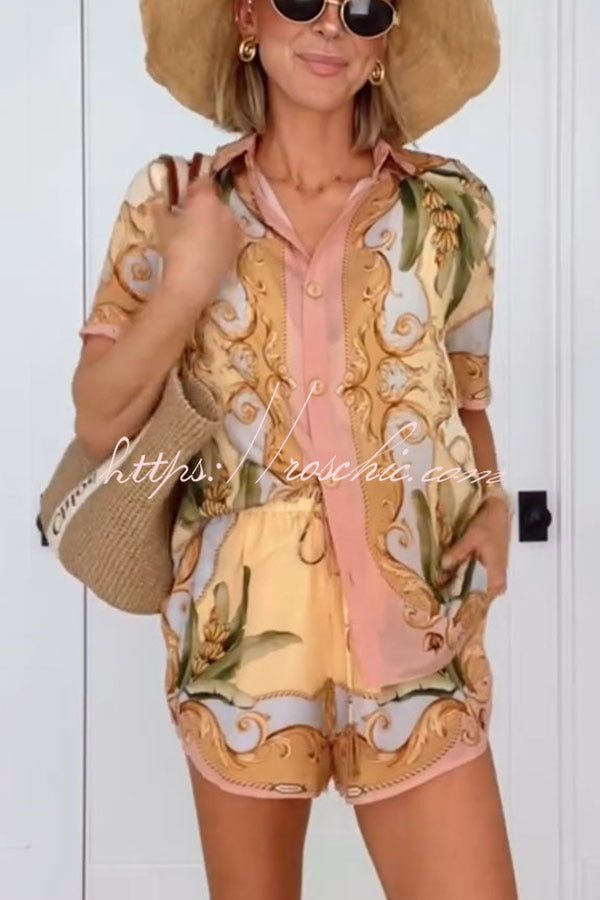 Printed Button-Up Short Sleeve Shirt & Shorts Set