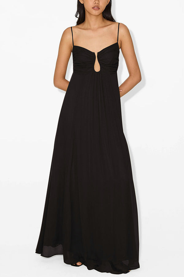 Metal Hollow Back Smocked Maxi Slip Dress – Vacation Style