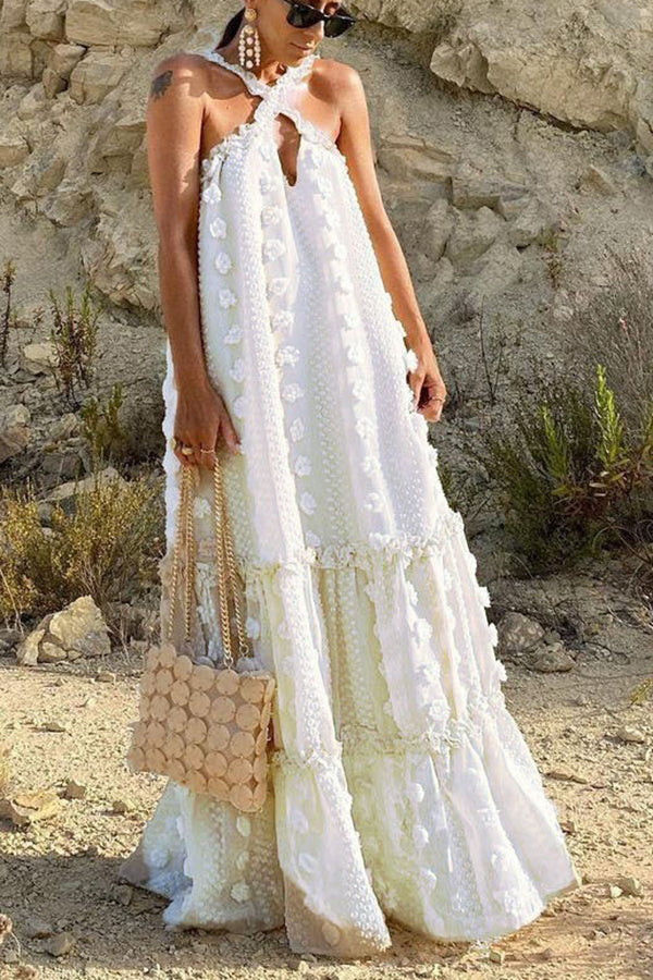 Floral Halter Maxi Dress – Sleeveless Beach Vacation Dress
