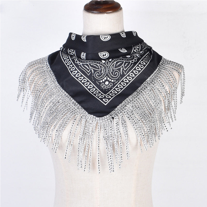 Retro Diamond Tassel Square Scarf – Polyester Accessory