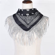 Retro Diamond Tassel Square Scarf – Polyester Accessory