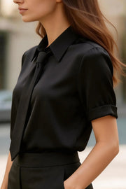 Men's Solid Collared Short-Sleeve Shirt – Loose Fit Office Top