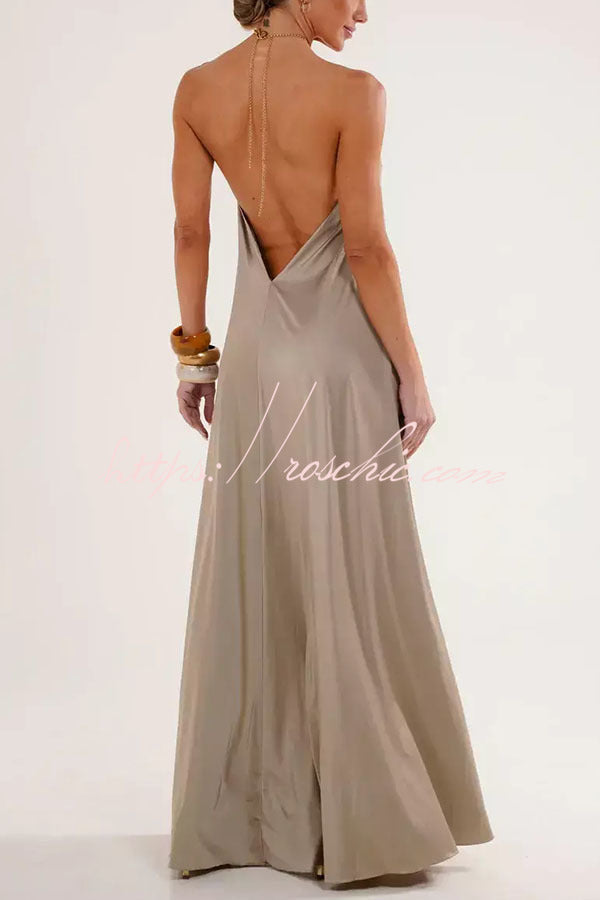 Metal Chain Halter Backless Maxi Dress – Vacation A-Line