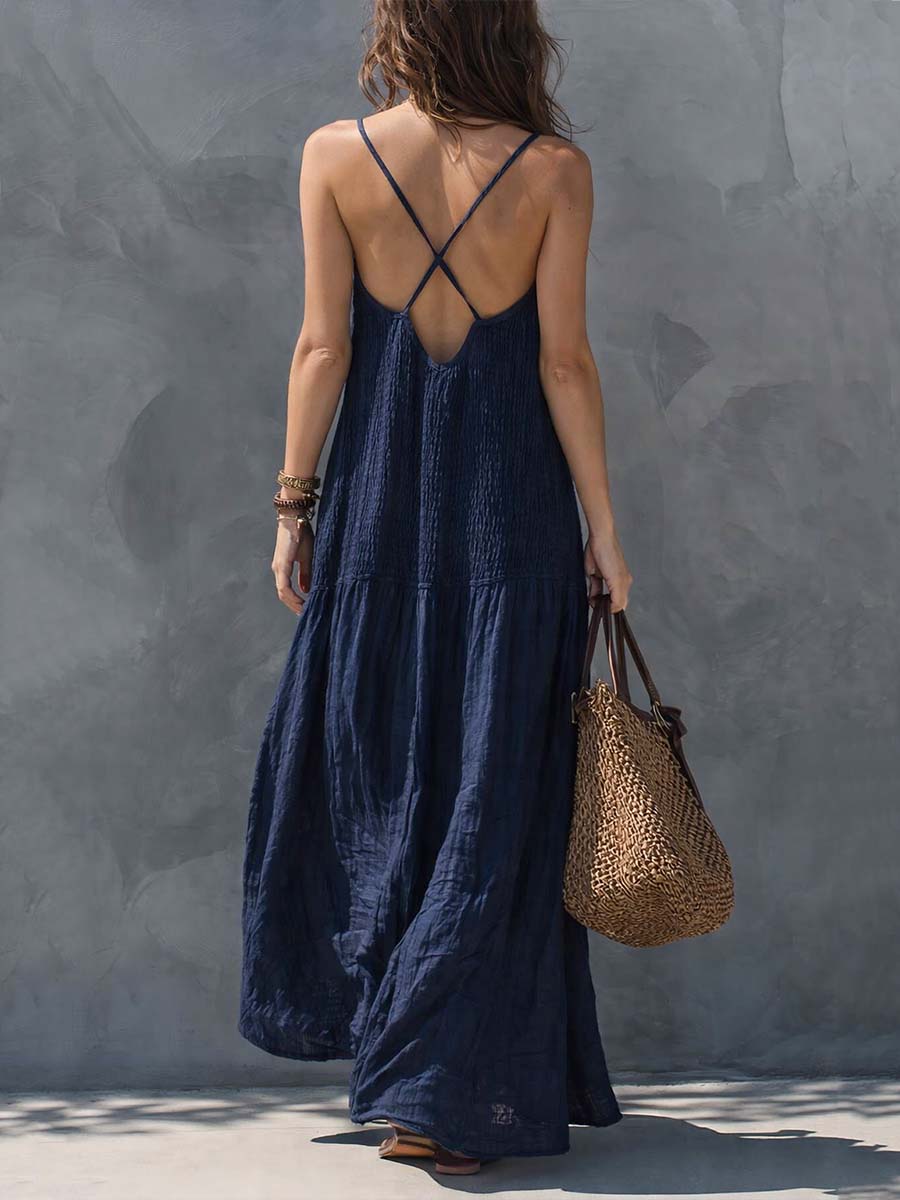 Bohemian Patchwork Maxi Dress – Cotton Linen Blend