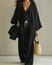 Sleeveless V-Neck Wide-Leg Three-Piece Set