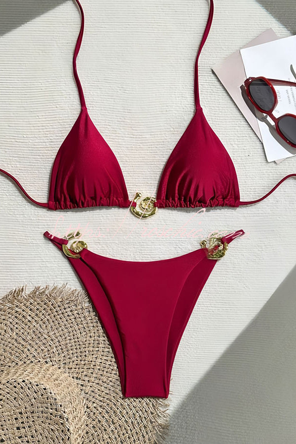 Metallic Halter Lace-Up Two-Piece Bikini Set
