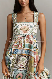 Linen Blend Smocked Maxi Dress with Scalloped Back Detail