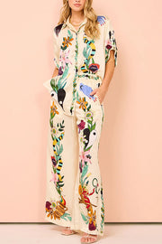 Satin Printed Oversized Button-Down Blouse | Loose Fit