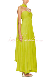 Off Shoulder Pleated Maxi Dress with Scarf – Party Gown