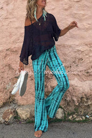 Tie Dye Ruched Lace-Up Waist Stretch Flare Pants