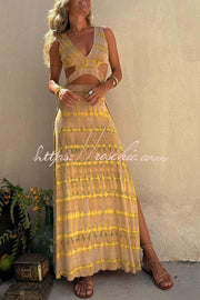 Tie-Dye Print Cutout Maxi Dress with Slit