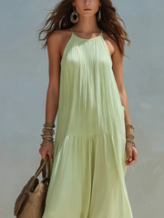 Pistachio Green Boho Maxi Dress with Tiered Skirt