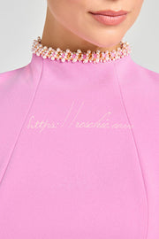Organza Pearl Trim Mini Dress with Structured Skirt