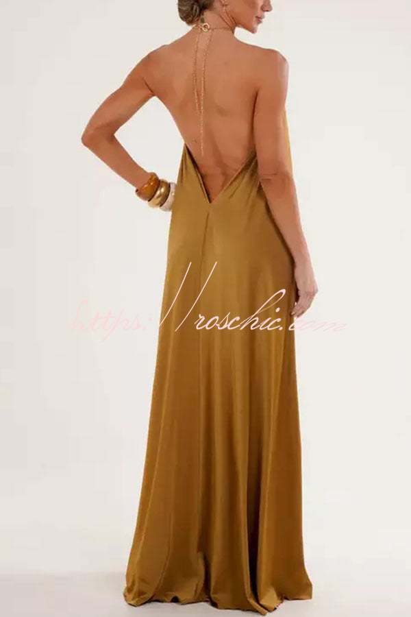 Metal Chain Halter Backless Maxi Dress – Vacation A-Line