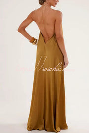 Metal Chain Halter Backless Maxi Dress – Vacation A-Line