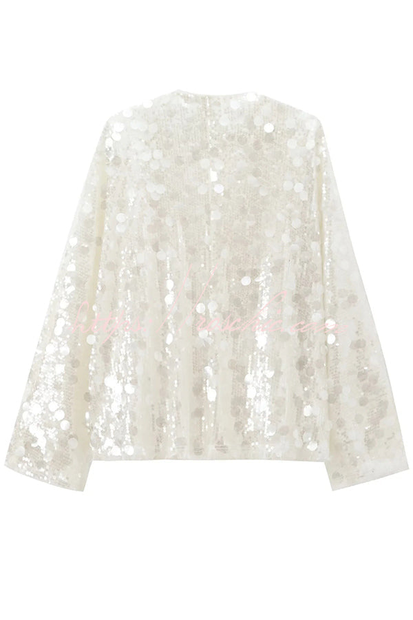 Manteau de soirée ample à manches longues et col en V à paillettes