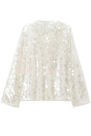 Manteau de soirée ample à manches longues et col en V à paillettes